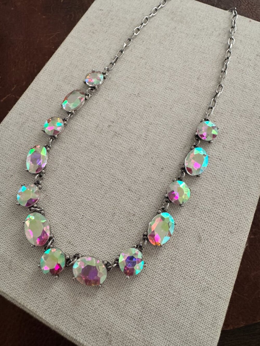 ATG AB Crystal Necklace & Earrings Set Silver Tone Boutique NWOT